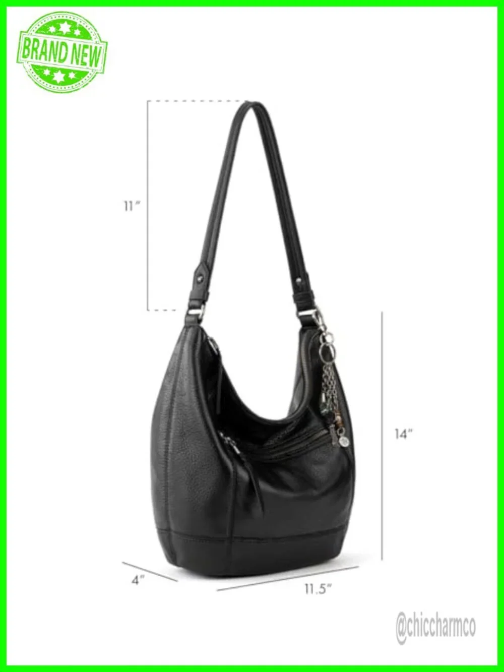 Leather Hobo Bag Large Slouchy Shoulder Purse Zip Pocket